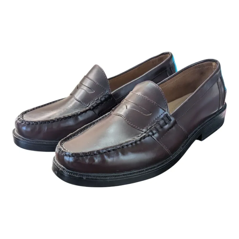 NUNN BUSH Men's Lincoln Moc Toe Penny Loafer Shoes Burgundy Brown Leather 13
